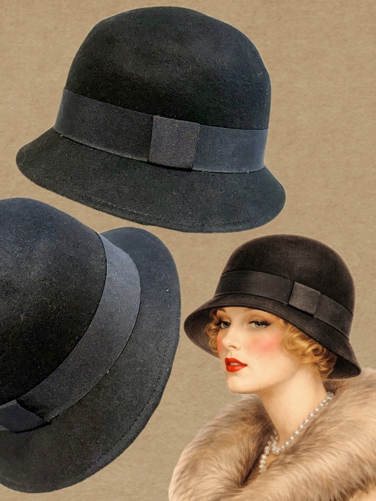 Vintage Wool Hat Bowler Cloche Narrow Brim Dressy Church Edwardian Flapper Women